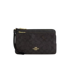 Buy Coach Double Zip Wallet In Signature Canvas Gold Walnut Black at Sasom – Authentic and Ready to Ship