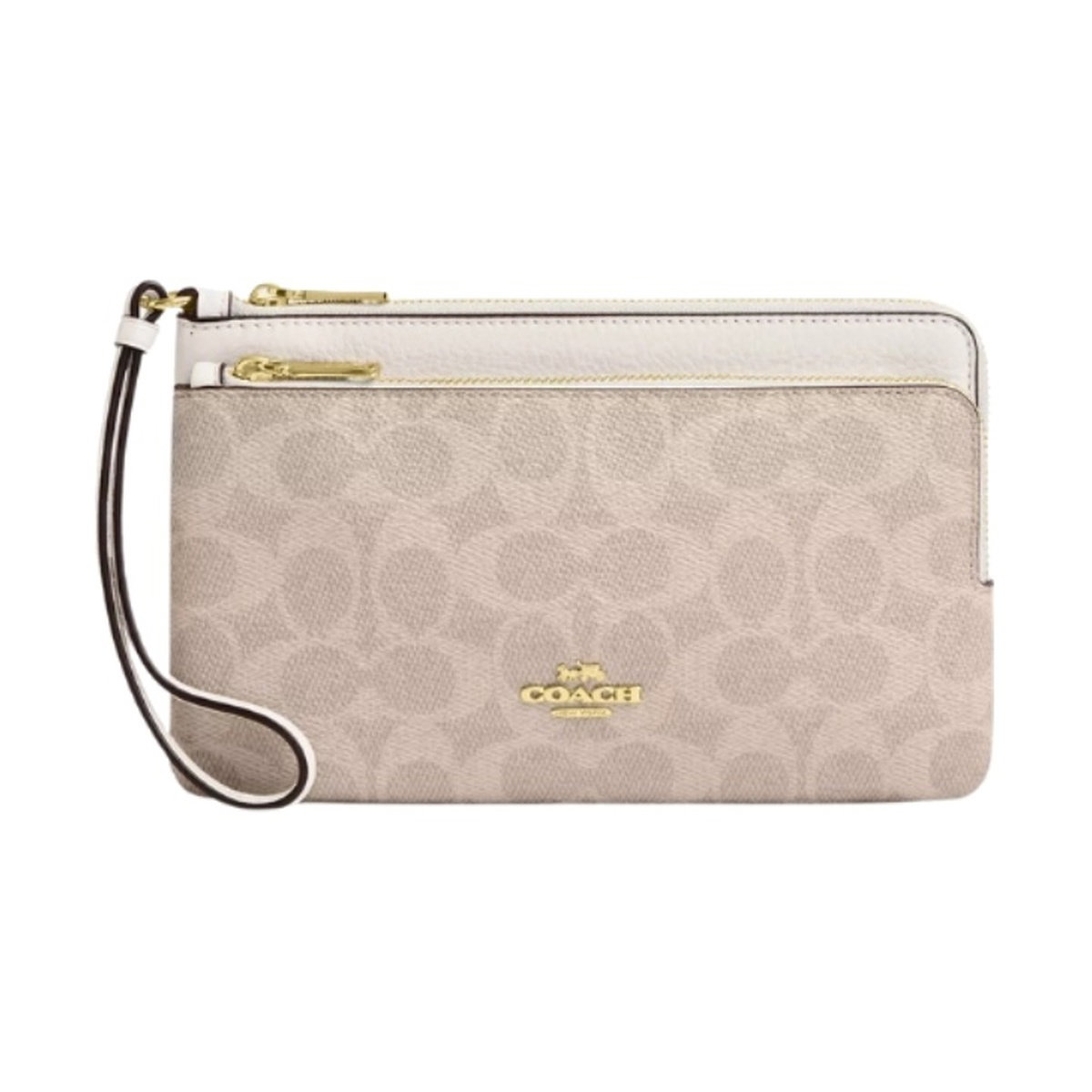 Coach Double Zip Wallet In Signature Canvas Chalk Sand