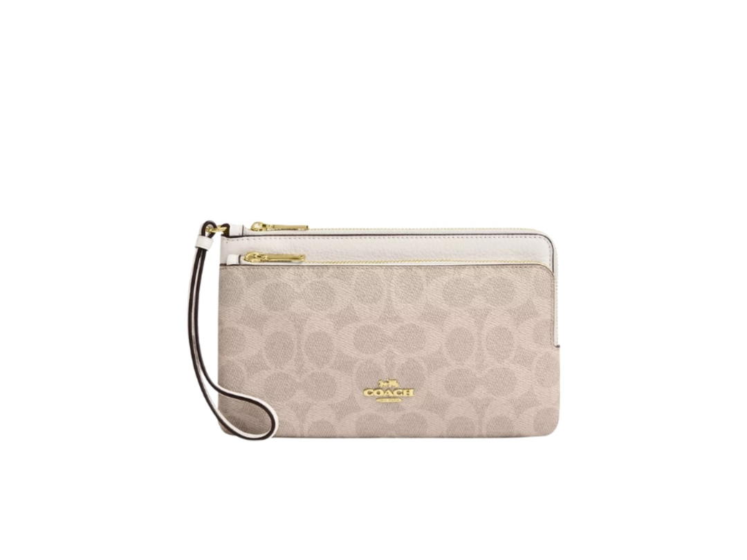Coach Coach Double Zip Wallet In Signature Canvas Chalk Sand