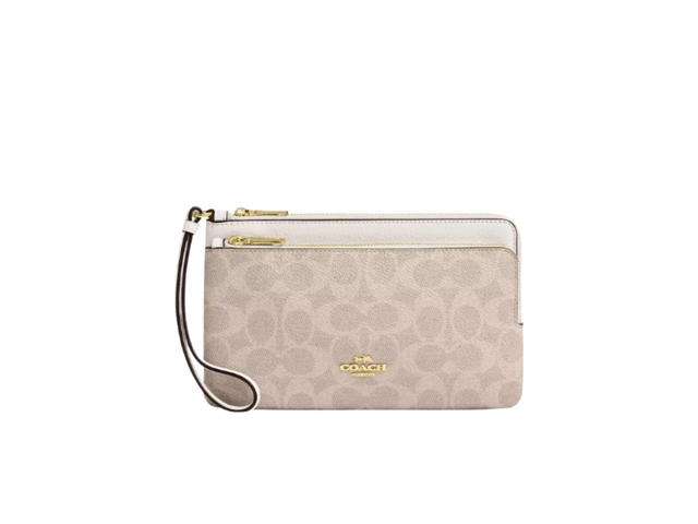 Coach Coach Double Zip Wallet In Signature Canvas Chalk Sand - view 1