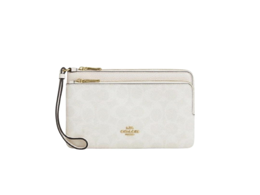 Coach Coach Double Zip Wallet In Signature Canvas White Chalk