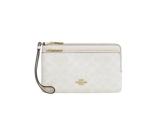 Coach Coach Double Zip Wallet In Signature Canvas White Chalk - view 1