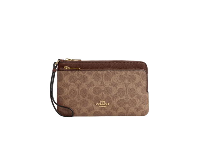 Coach Coach Double Zip Wallet In Signature Canvas Tan Brown - view 1