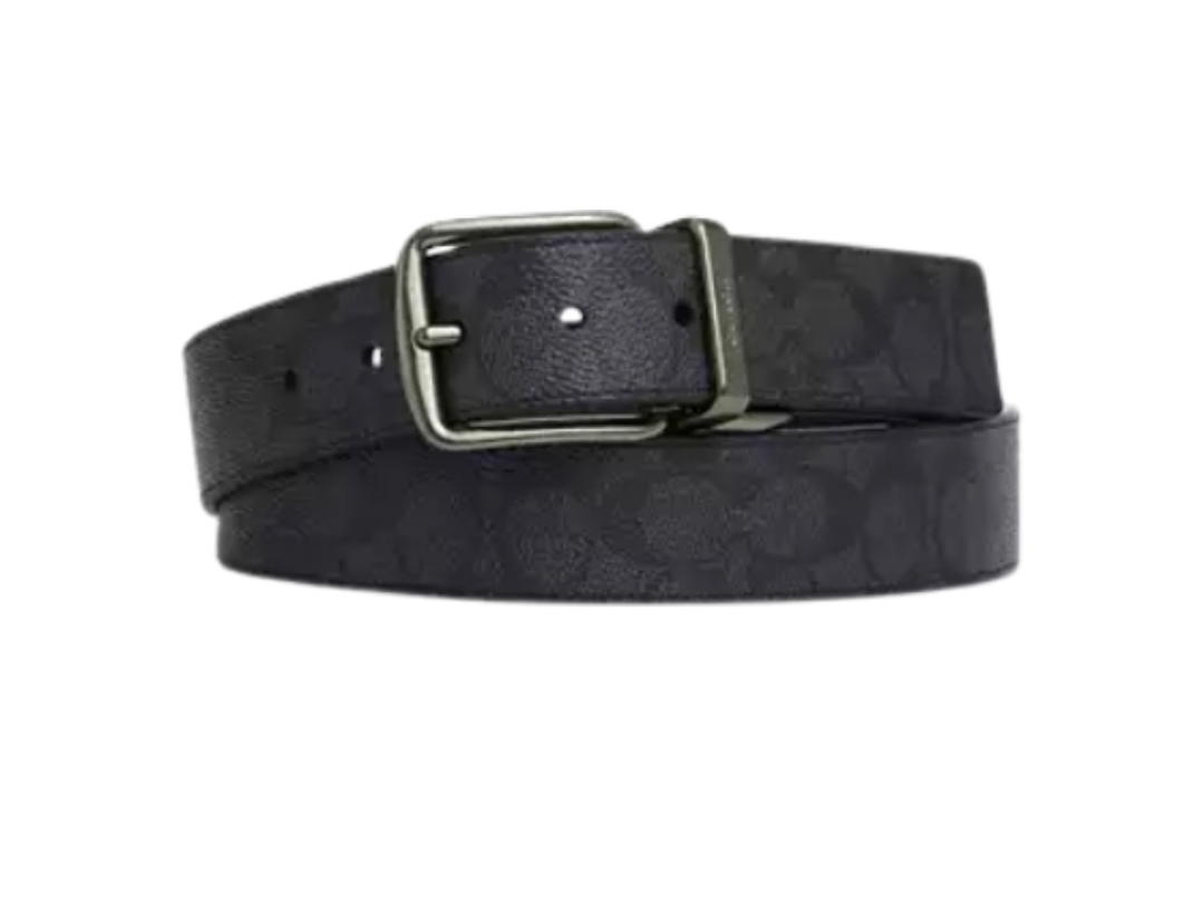 Coach Coach Harness Buckle Cut To Size Reversible Belt 38 MM Gunmetal Charcoal Black
