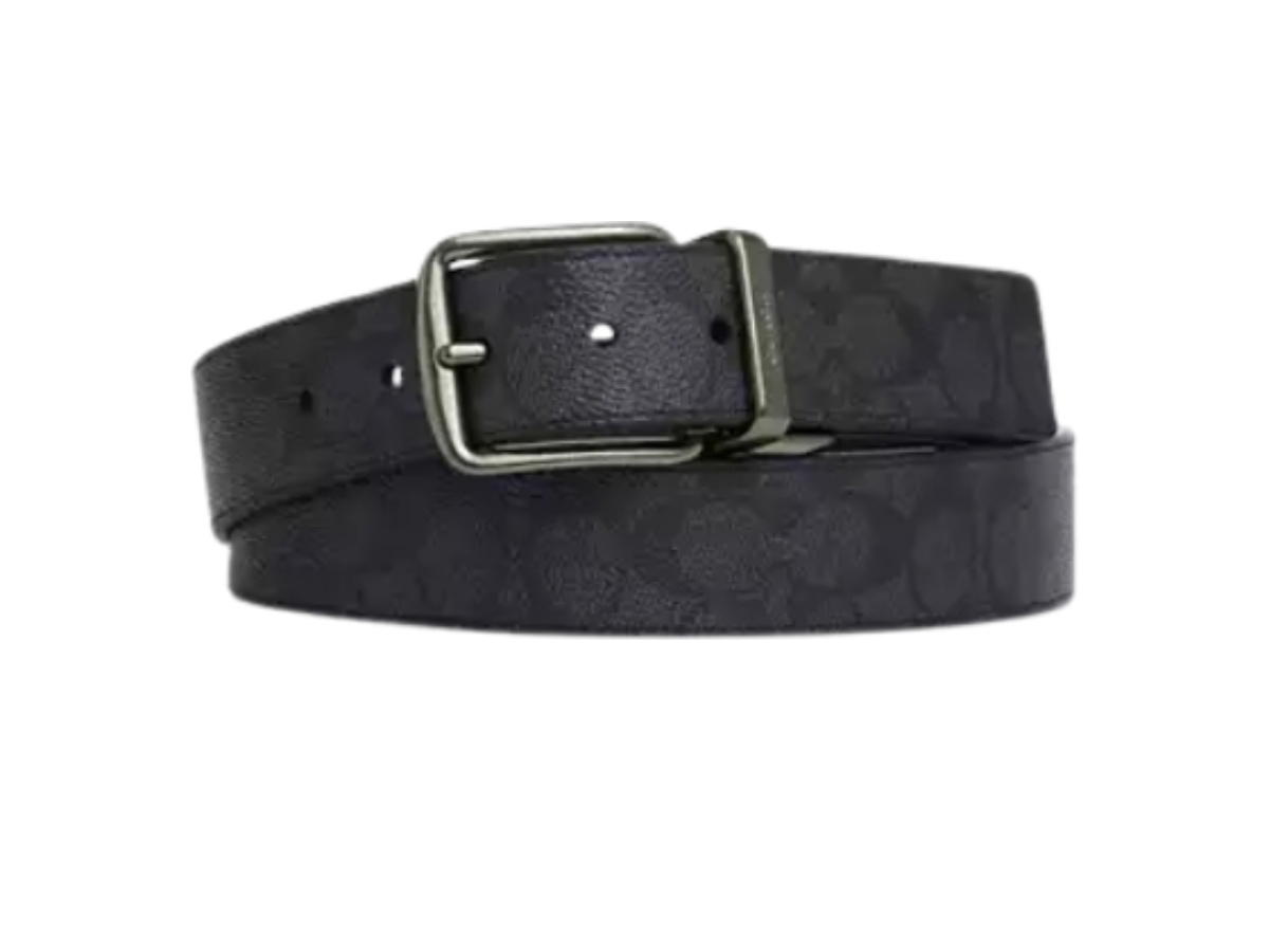 Coach Coach Harness Buckle Cut To Size Reversible Belt 38 MM Gunmetal Charcoal Black