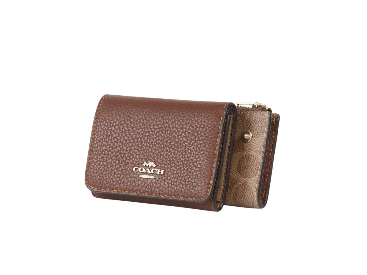 Coach Coach Card Holder Wallet In Signature Canvas Tan Brown