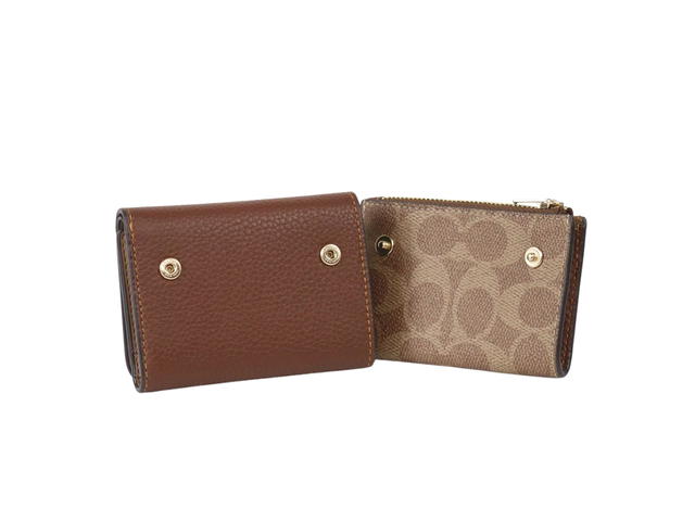 Coach Coach Card Holder Wallet In Signature Canvas Tan Brown - view 4