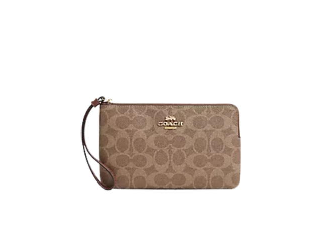 Coach Coach Large Corner Zip Wristlet In Tan Brown - view 1