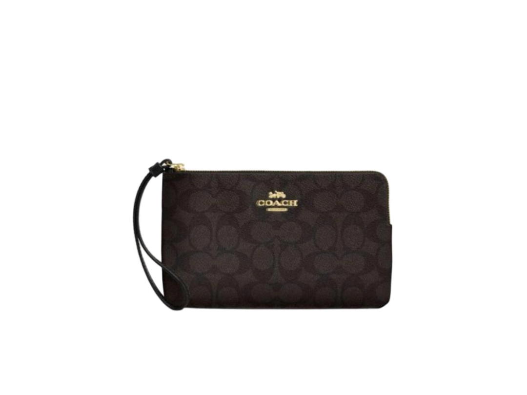 Coach Coach Large Corner Zip Wristlet In Signature Canvas Black