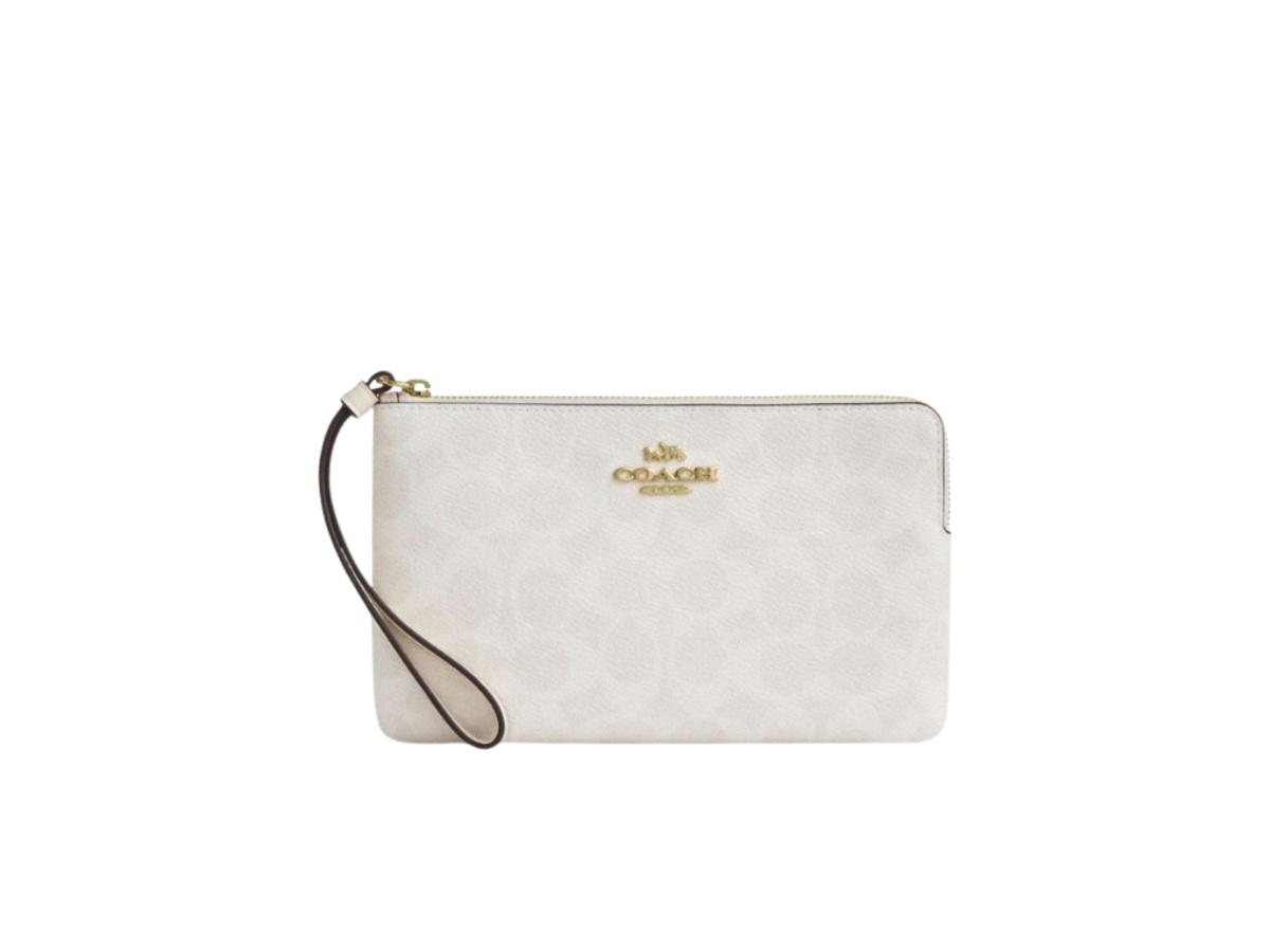 Coach Coach Large Corner Zip Wristlet In Signature Canvas White Chalk