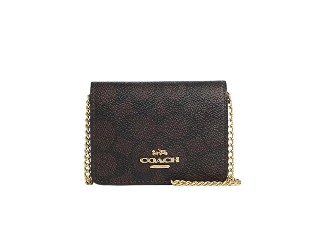Coach Coach Mini Wallet On A Chain In Signature Canvas Walnut Black