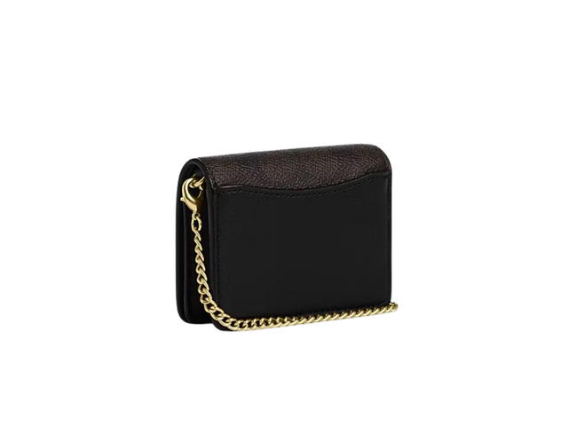 Coach Coach Mini Wallet On A Chain In Signature Canvas Walnut Black - view 2