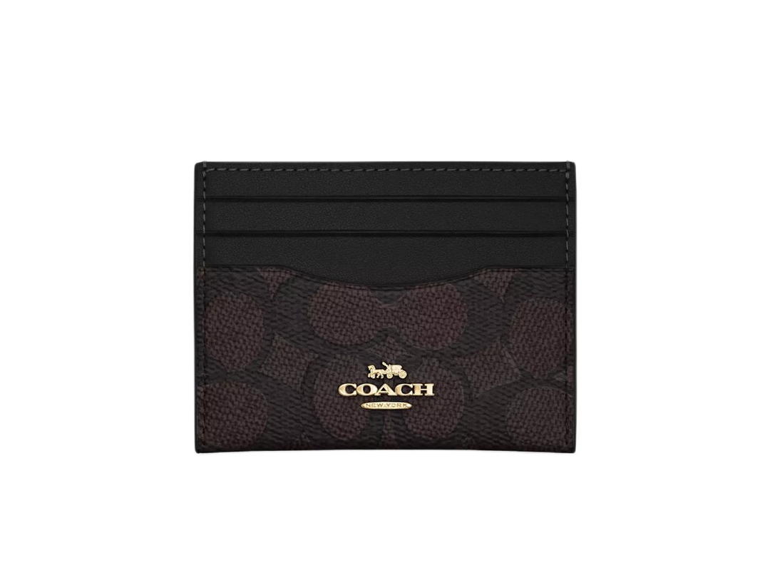 Coach Coach Slim Id Card Case In Signature Canvas Brown Black