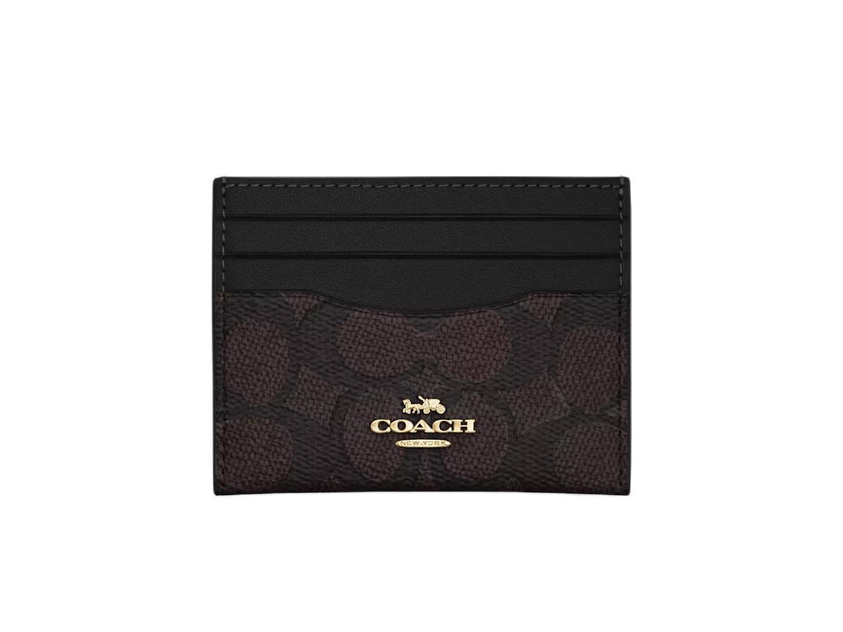 Coach Coach Slim Id Card Case In Signature Canvas Brown Black