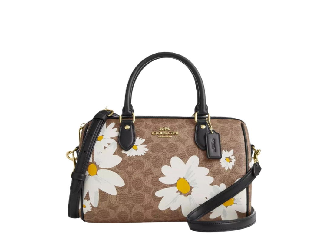 Coach Coach Rowan Satchel Bag In Signature Canvas With Floral Print Tan Multicolor