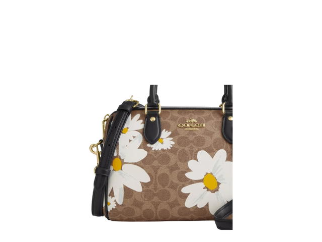 Coach Coach Rowan Satchel Bag In Signature Canvas With Floral Print Tan Multicolor - view 3
