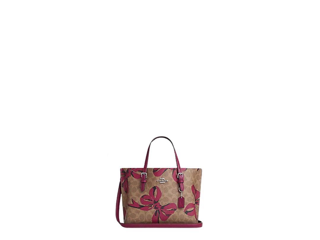 Coach Coach Mollie Tote Bag 25 Bow Print Silver Tan Pink Multi