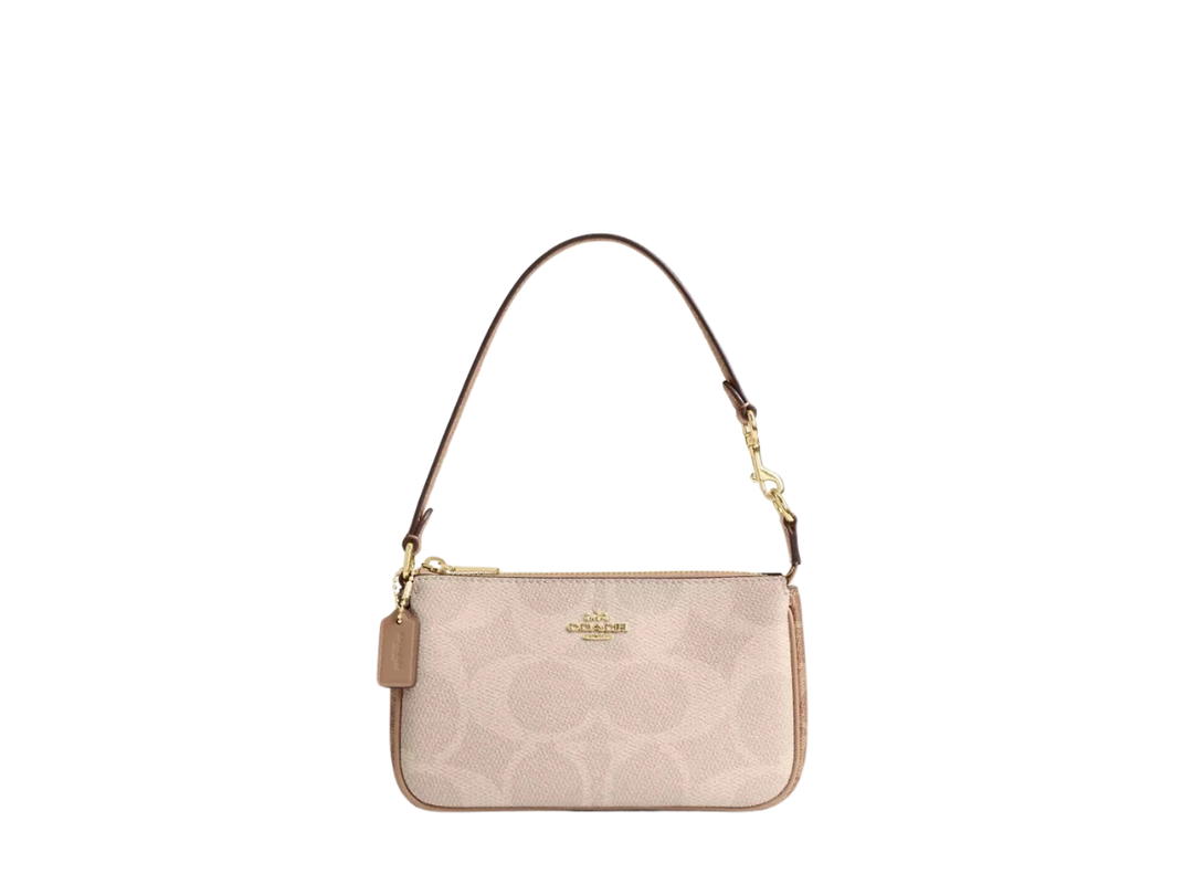 Coach Coach Nolita 19 In Blocked Signature Canvas With Gold Plated Hardware Sand And Tan