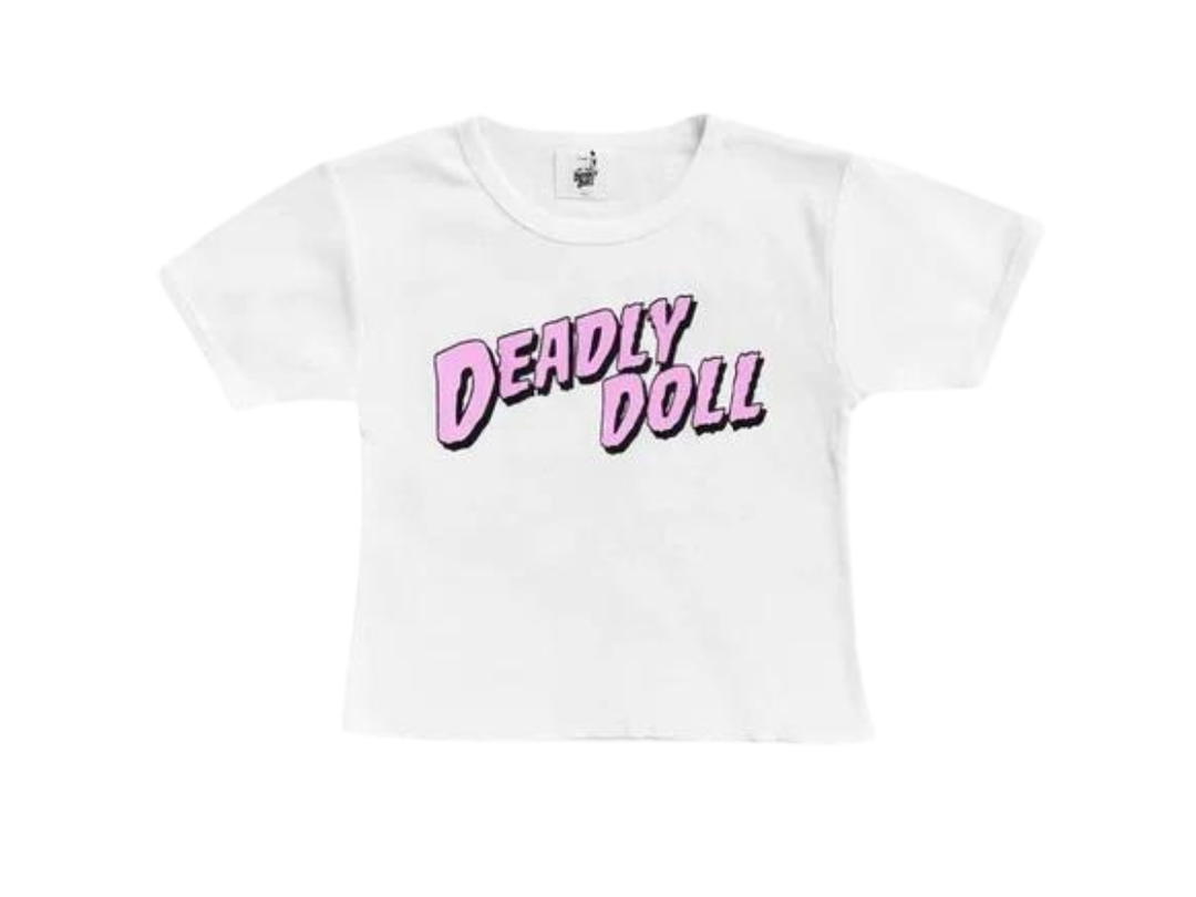 Deadly Doll Deadly Doll Baby  Baby Tee Pink White