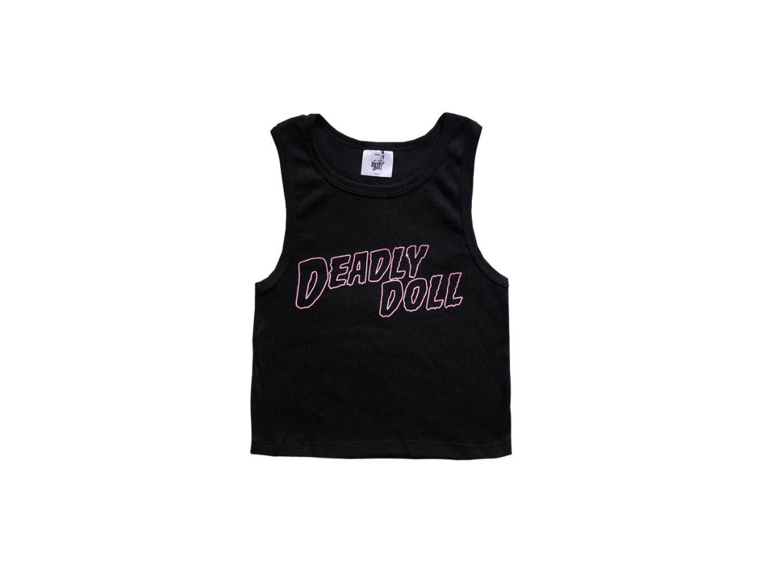 Deadly Doll Deadly Doll Pink Outline Tank Black