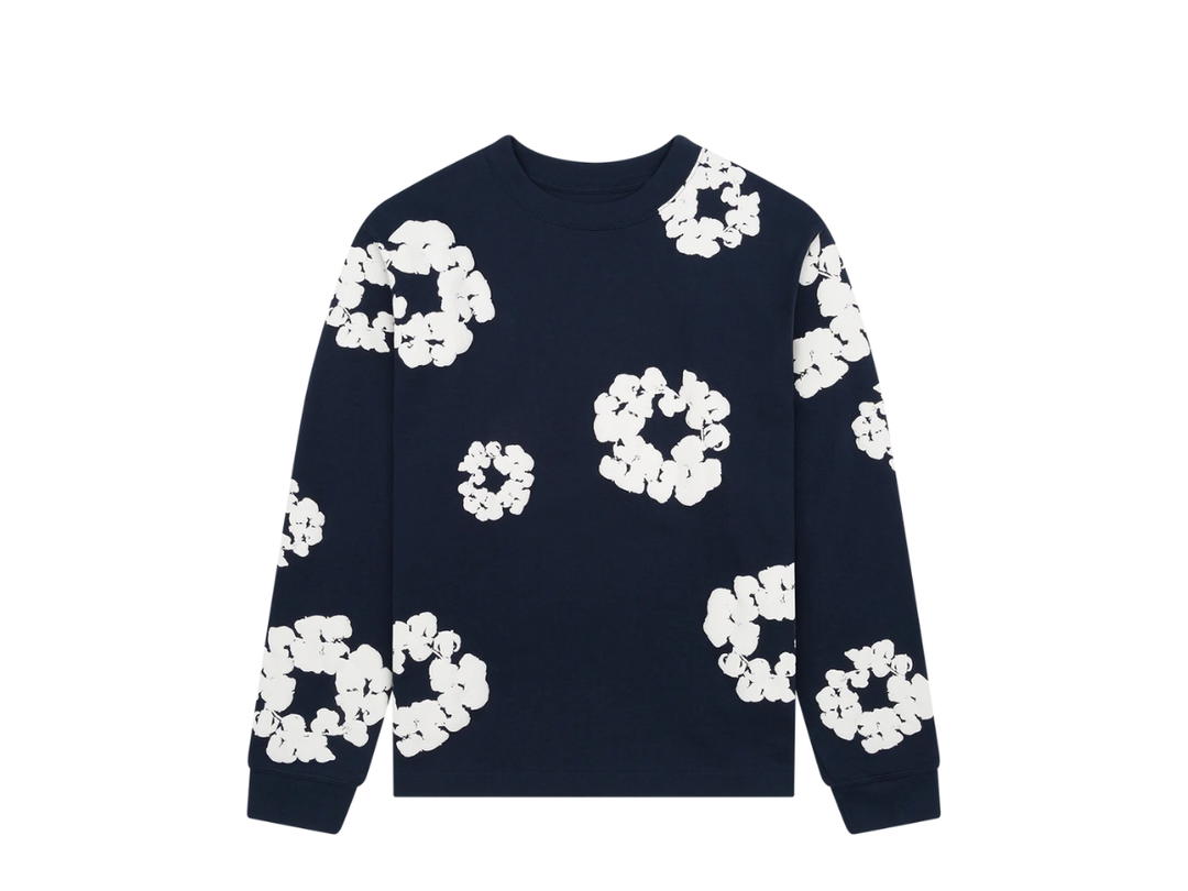 Denim Tears Denim Tears Long Sleeve Cotton Wreath Tee Navy (FW24)