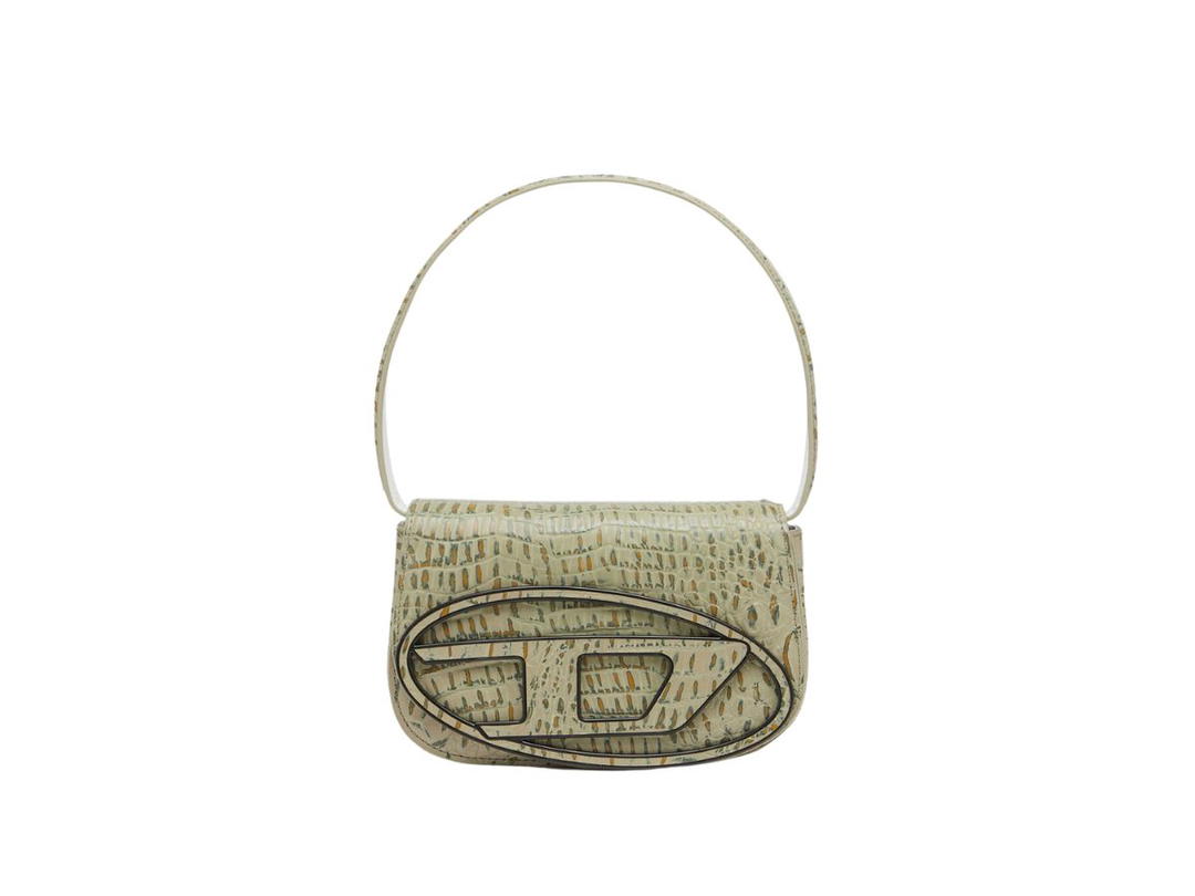 Diesel Diesel 1DR Croc-Print Shoulder Bag With Oval D Logo In Leather Military Green