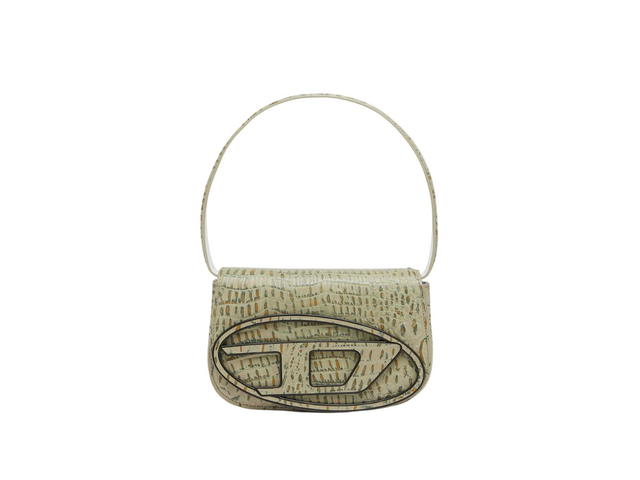 Diesel Diesel 1DR Croc-Print Shoulder Bag With Oval D Logo In Leather Military Green - view 1