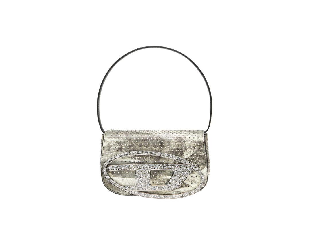 Diesel Diesel 1DR Crystal-Embellished Shoulder Bag In Leather Military Green