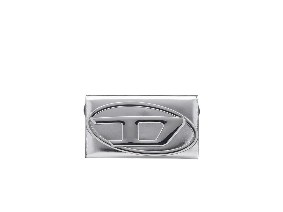 Diesel Diesel Cygnus Wallet Purse With Logo Plaque In Mirrored Leather Silver
