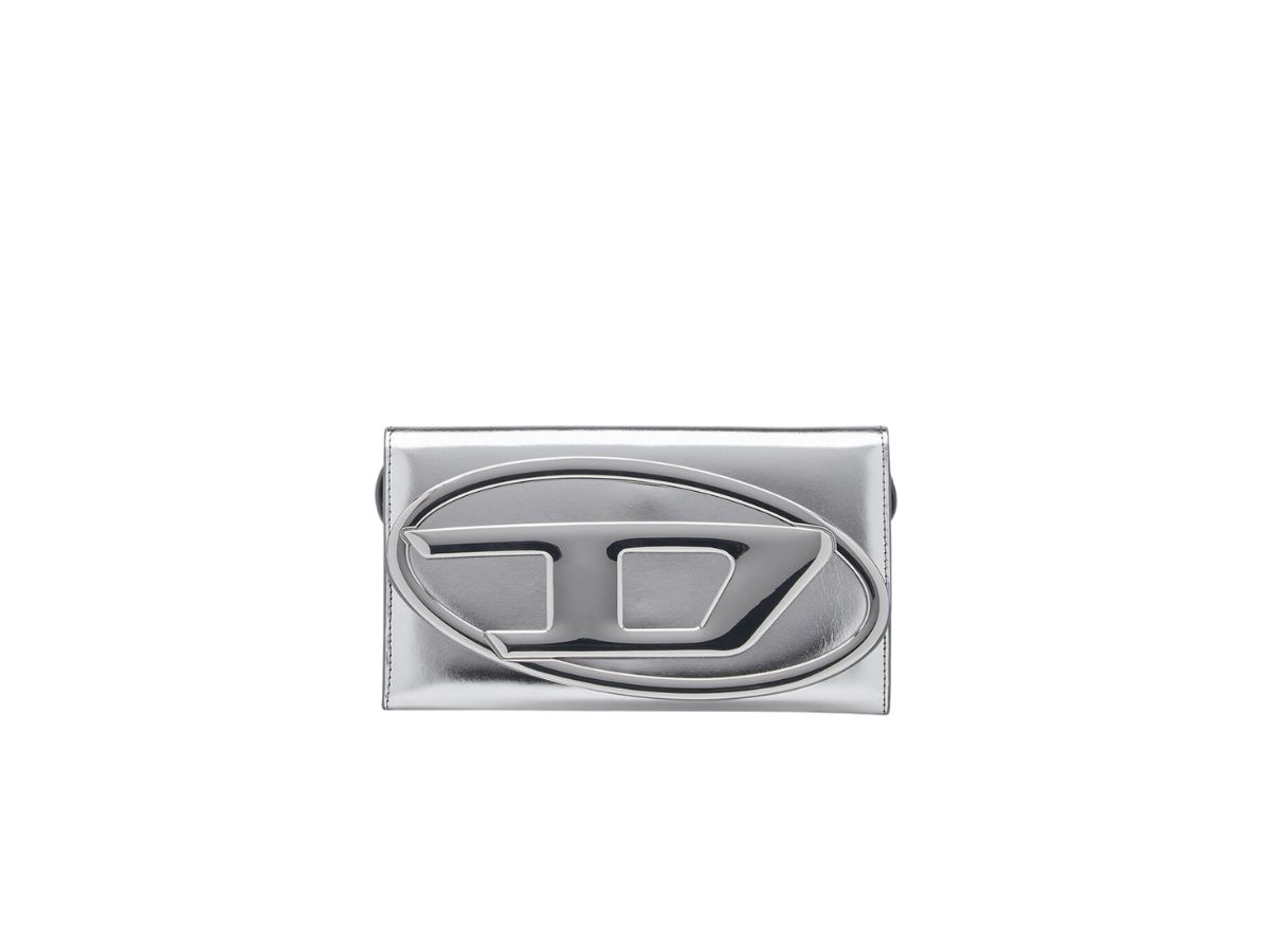 Diesel Diesel Cygnus Wallet Purse With Logo Plaque In Mirrored Leather Silver