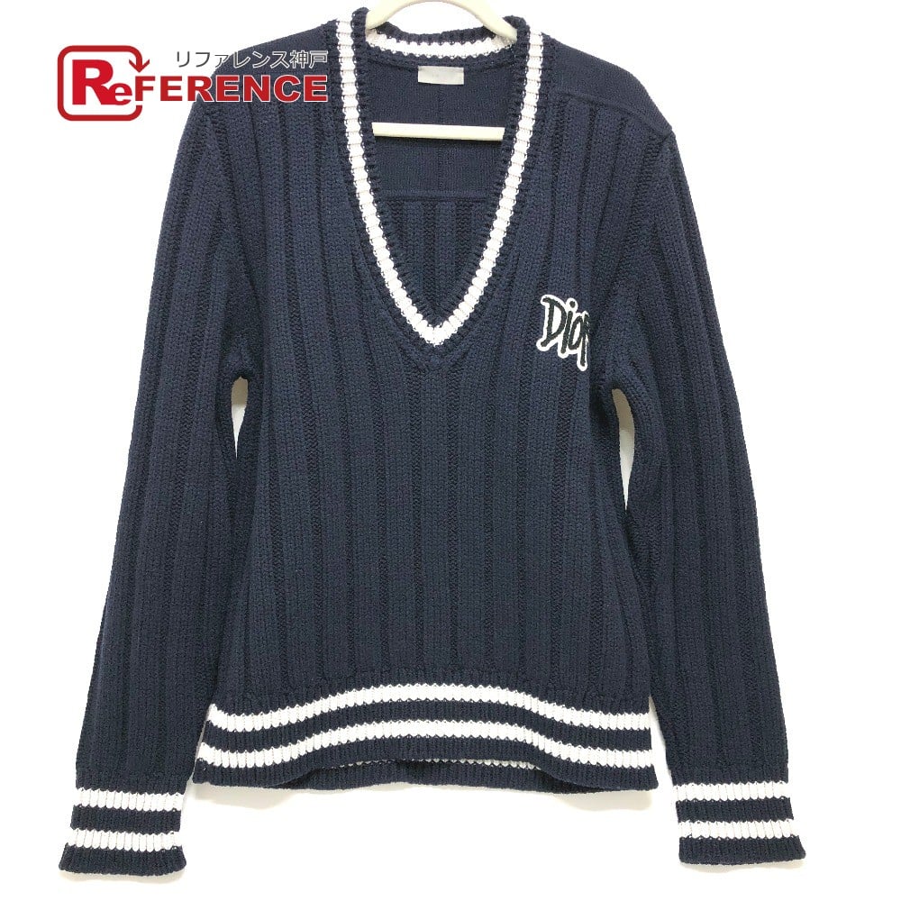 Dior Dior 033M630AT171 logo Sean Stussy Long sleeve knit sweater wool Navy x White