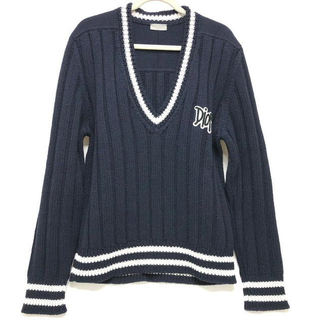 Dior Dior 033M630AT171 logo Sean Stussy Long sleeve knit sweater wool Navy x White - view 2