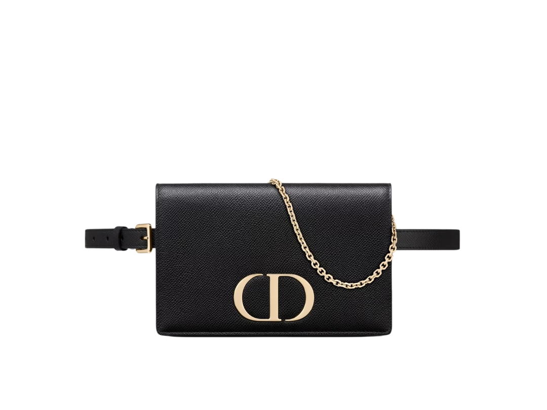 Dior Dior 2-In-1 30 Montaigne Pouch In Black Grained Calfskin With Shiny Antique Gold-Finish Metal