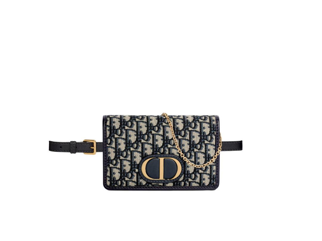 Dior Dior 2-In-1 30 Montaigne Pouch In Blue Dior Oblique Jacquard With Shiny Antique Gold-Finish Metal