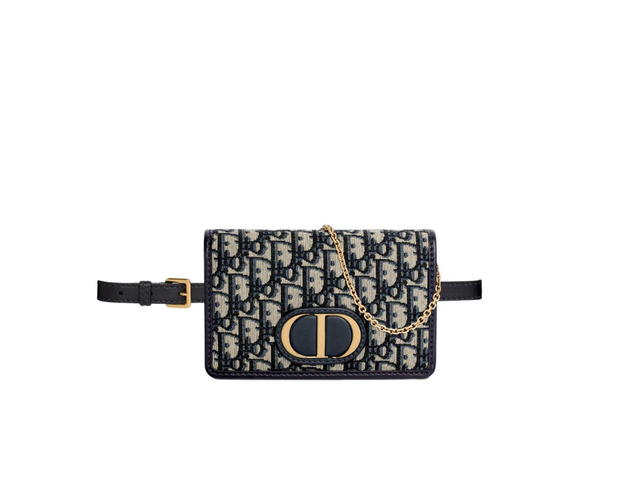 Dior Dior 2-In-1 30 Montaigne Pouch In Blue Dior Oblique Jacquard With Shiny Antique Gold-Finish Metal - view 1