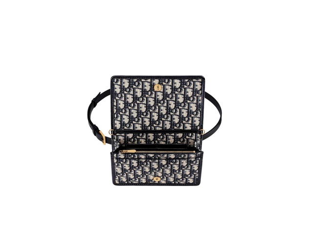 Dior Dior 2-In-1 30 Montaigne Pouch In Blue Dior Oblique Jacquard With Shiny Antique Gold-Finish Metal - view 3