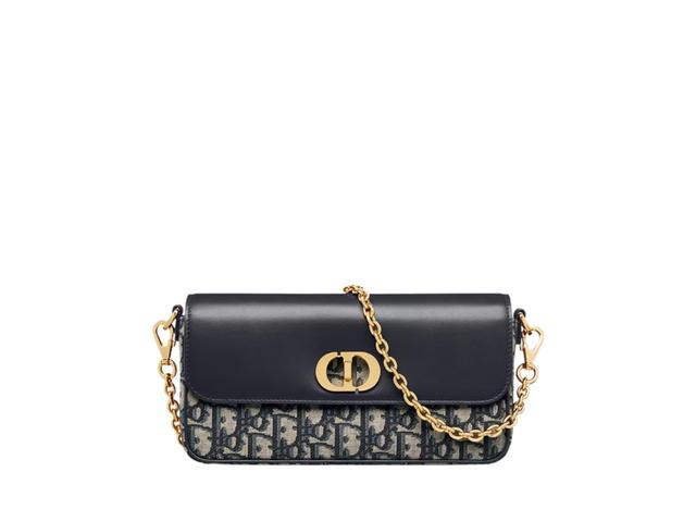 Dior Dior 30 Montaigne Avenue East West Double Carry Mini Bag In Smooth Calfskin Leather And Dior Oblique Jacquard With Gold Hardware Blue - view 1