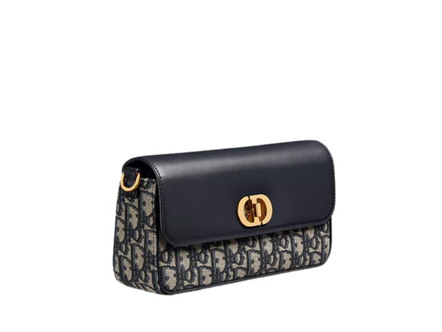 Dior Dior 30 Montaigne Avenue East West Double Carry Mini Bag In Smooth Calfskin Leather And Dior Oblique Jacquard With Gold Hardware Blue - view 2