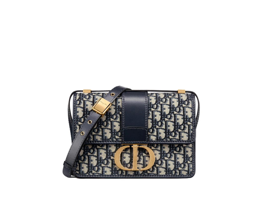 Dior Dior 30 Montaigne Bag In Blue Obique Jacquard With Gold Finish Metal Hardware