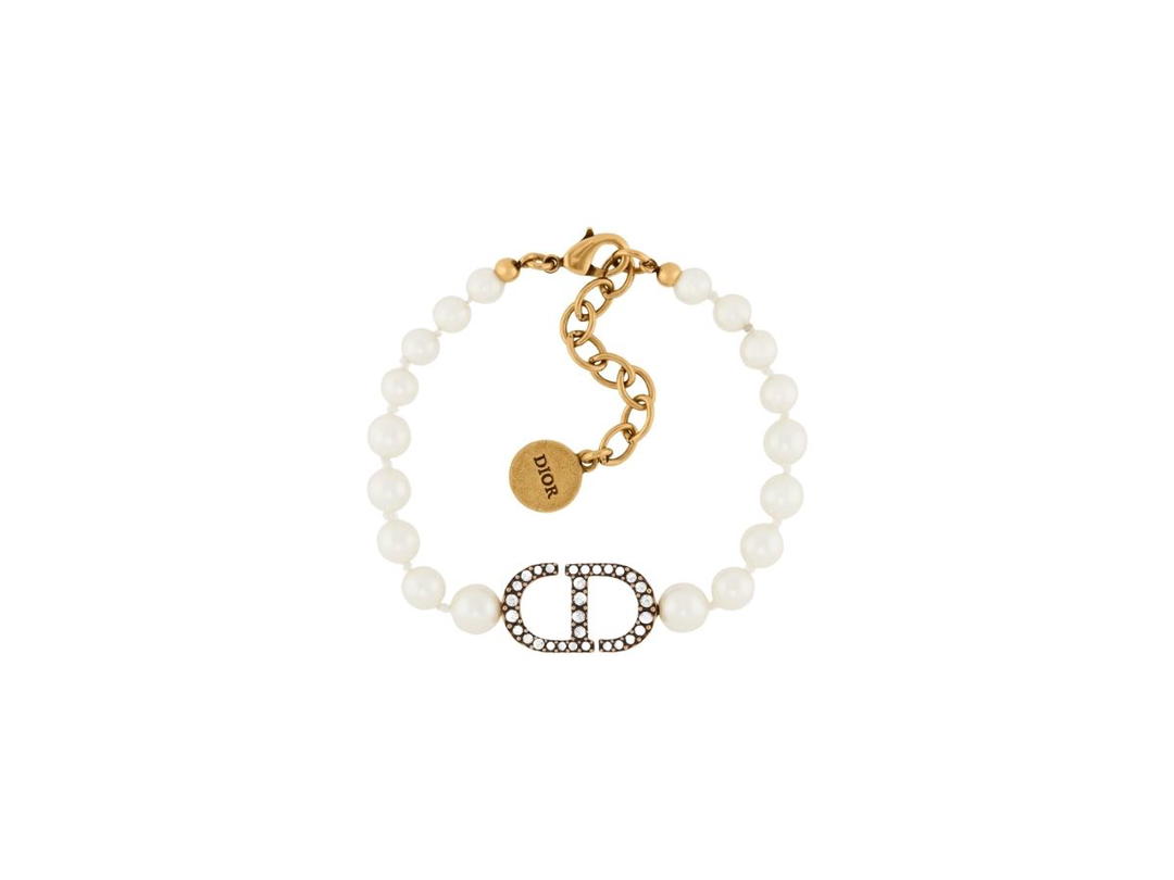 Dior Dior 30 Montaigne Bracelet In Antique Gold-Finish Metal With White Resin Pearls