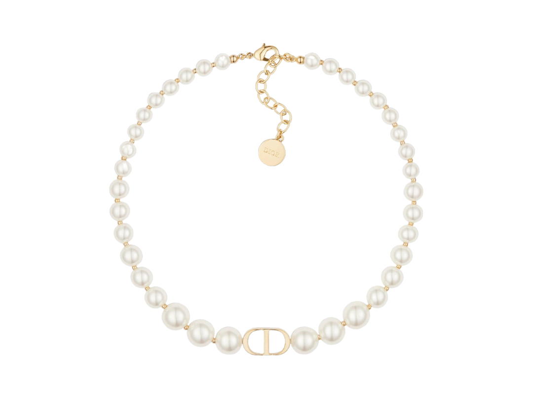 Dior Dior 30 Montaigne Choker In Gold-Finish Metal And White Resin Pearls
