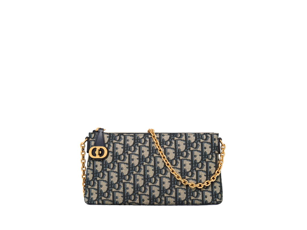 Dior Dior 30 Montaigne Dior Midi Mini Bag In Blue Dior Oblique Jacquard With Gold-Finish Metal Hardware