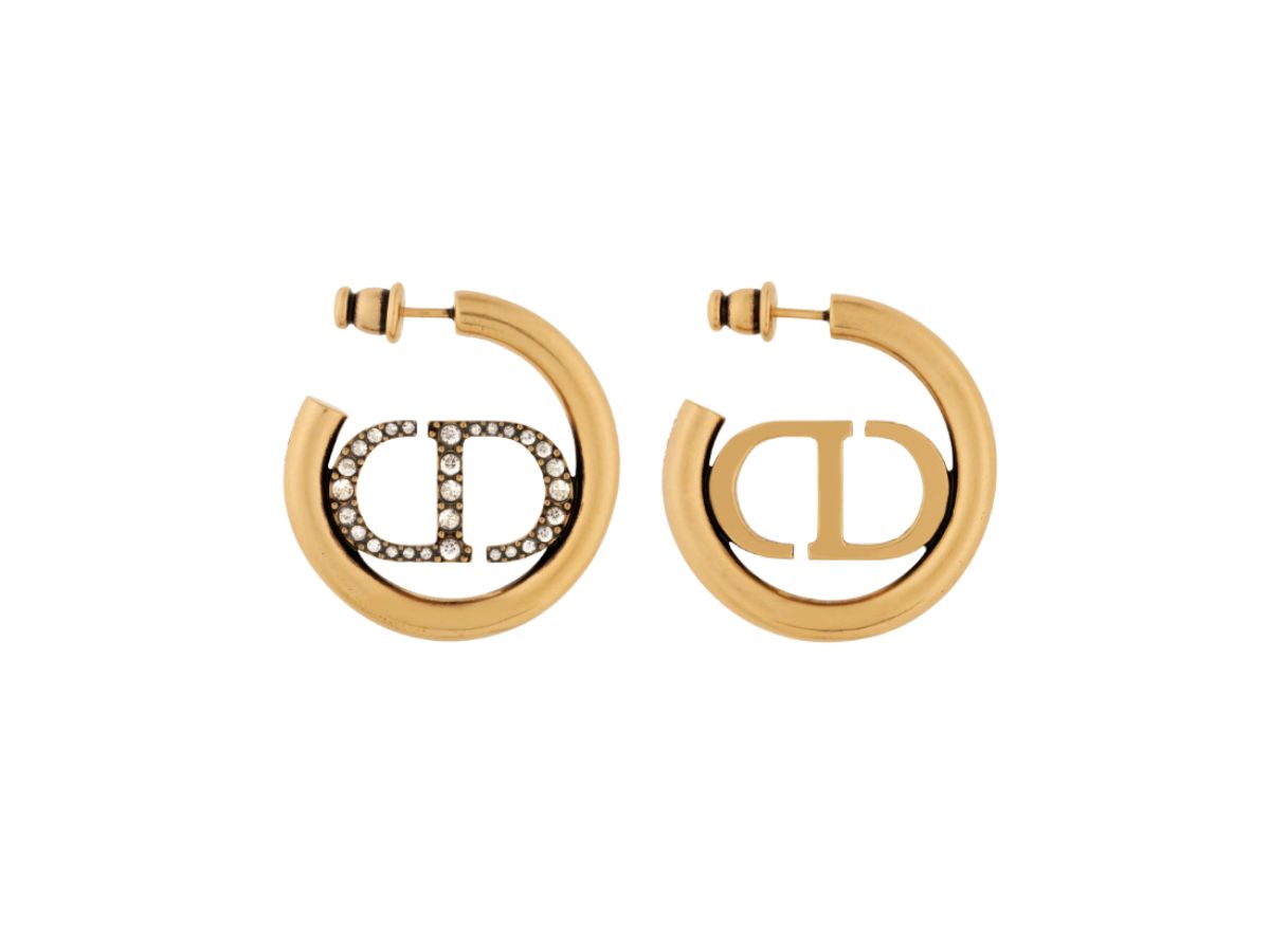 Dior Dior 30 Montaigne Earrings Antique Gold-Finish Metal and Silver-Tone Crystals