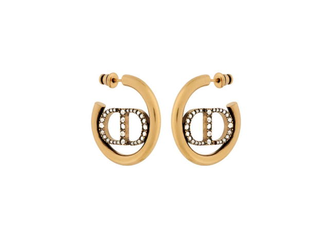 Dior Dior 30 Montaigne Earrings Antique Gold-Finish Metal and Silver-Tone Crystals - view 2