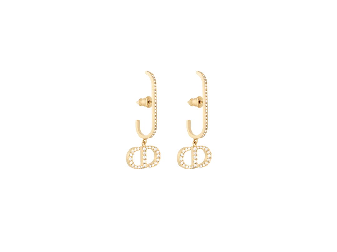 Dior Dior 30 Montaigne Earrings In Gold-Finish Metal and White Crystals