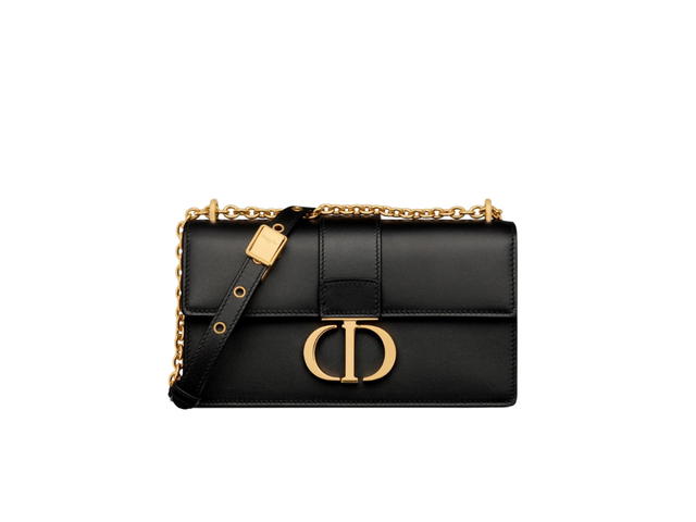 Dior Dior 30 Montaigne East-West Bag With Chain In Black Calfskin Gold-finish Metal Hardware - view 1