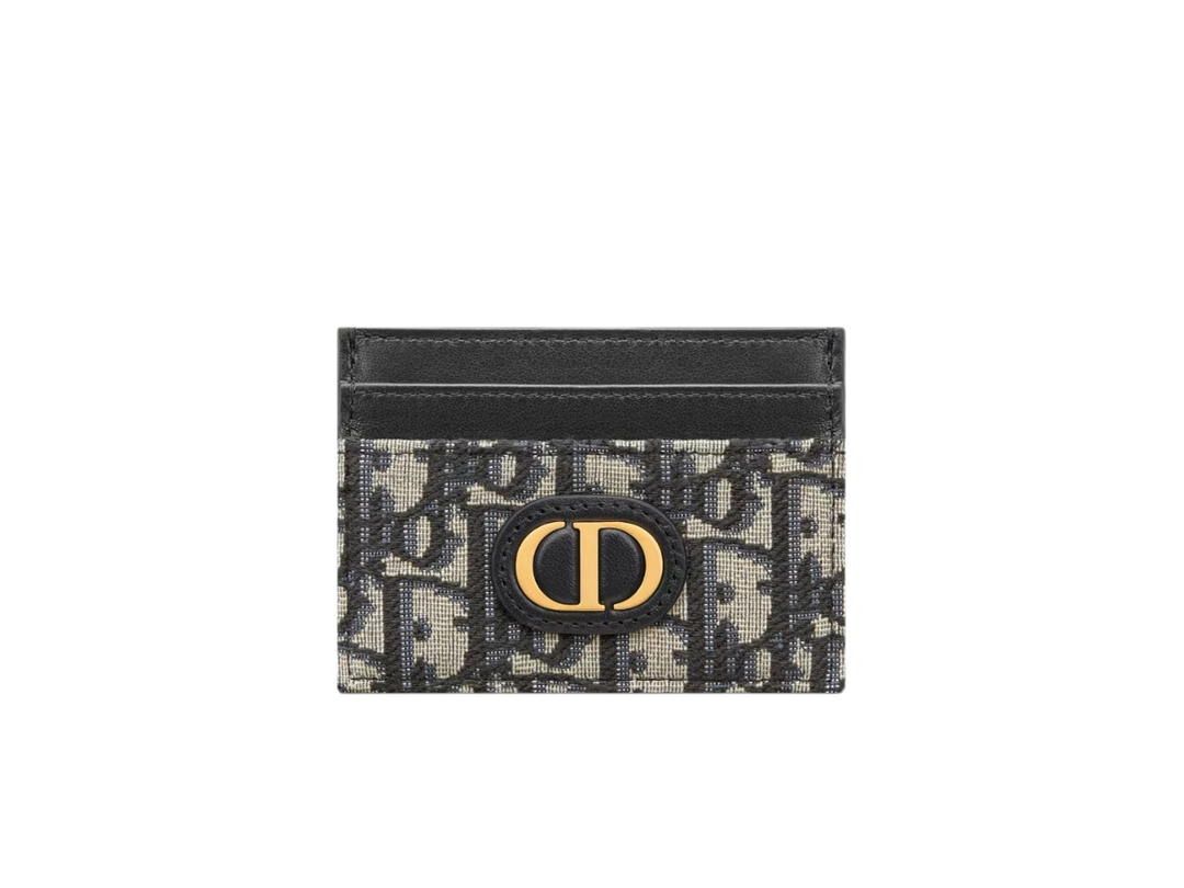 Dior Dior 30 Montaigne Five-Slot Card Holder In Blue Dior Oblique Jacquard With Gold Hardware
