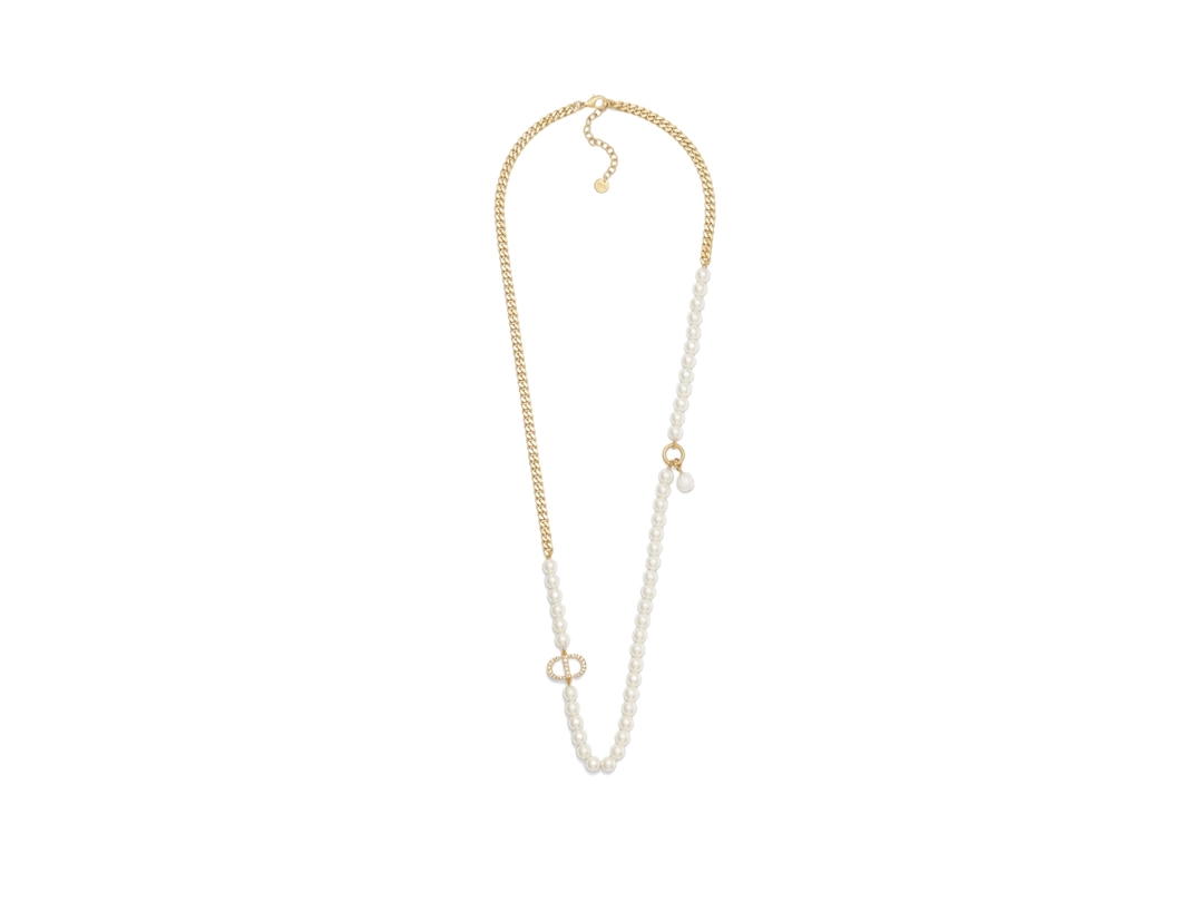 Dior Dior 30 Montaigne Long Necklace In Gold-Finish Metal And Silver-Tone Crystals