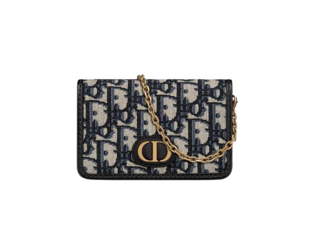 Dior Dior 30 Montaigne Nano Pouch In Blue Dior Oblique Jacquard With Shiny Antique Gold-Finish Metal