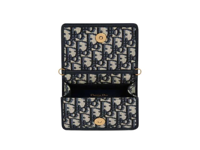 Dior Dior 30 Montaigne Nano Pouch In Blue Dior Oblique Jacquard With Shiny Antique Gold-Finish Metal - view 3
